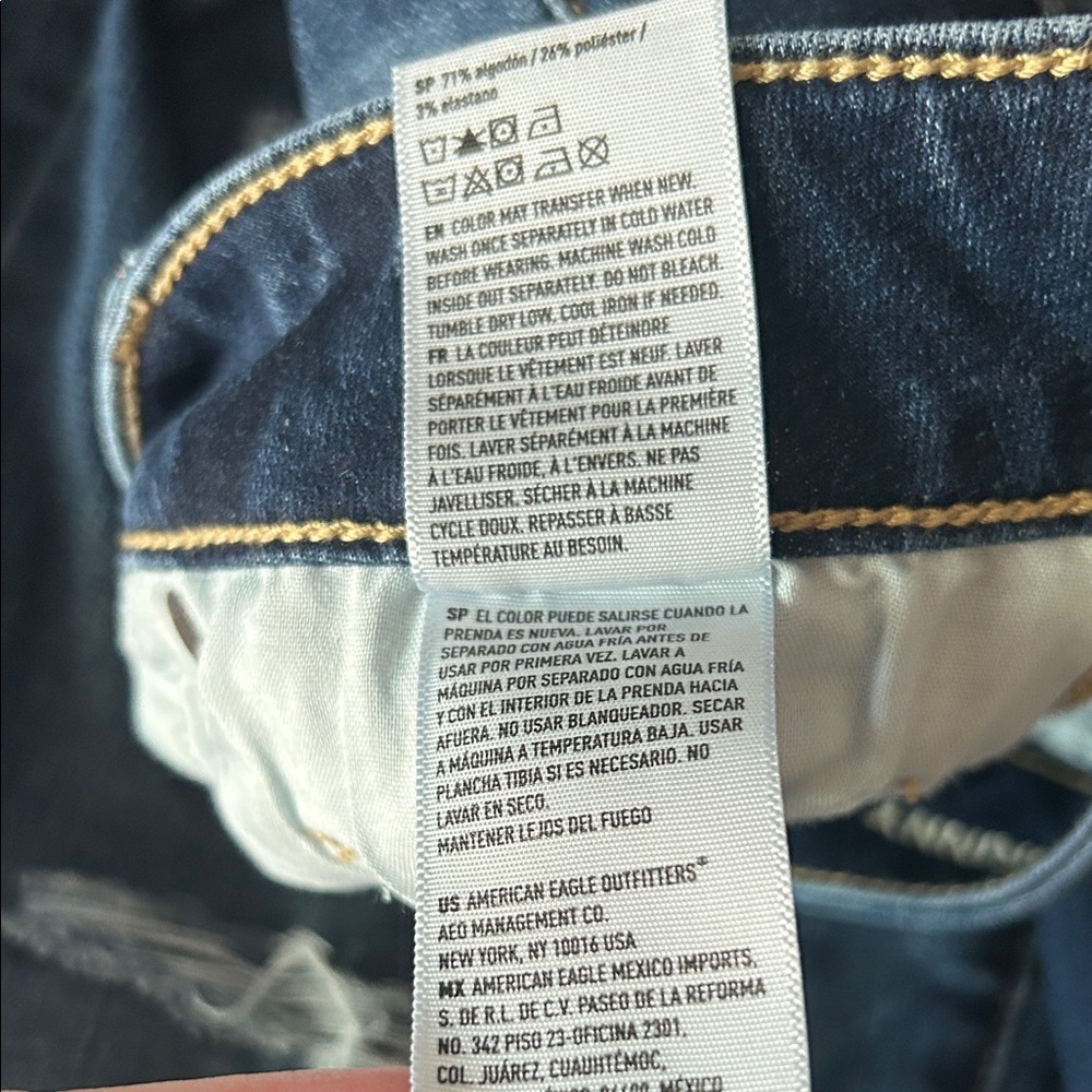 American Eagle Outfitters Dark Blue Distressed Skinny Jeans size 12 - Picture 4 of 10